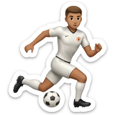 Emoji of a football player in uniform, actively running or kicking a ball, with a determined expression. sticker