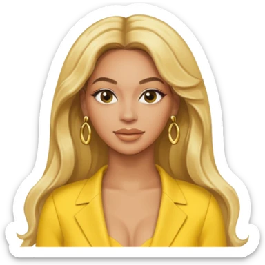Beyonce with long blonde hair, yellow outfit and earring sticker