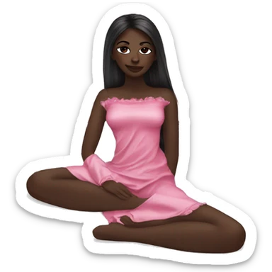 Dark skin girl  long straight hair Pink satin sleep mask sticker