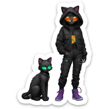Edgy Anthro cool pretty colorful dark cat-fursona techwear cargo pants hoodie sticker