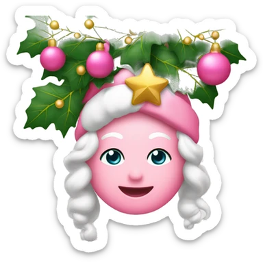 Albero di Natale rosa con stella sopra e tante palline dorate  sticker