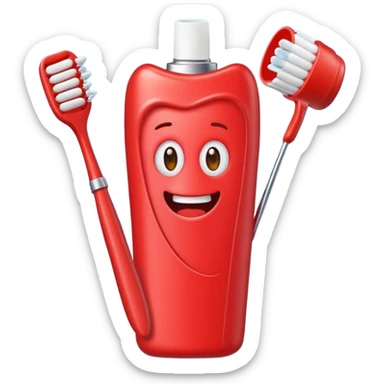 quiero que me hagas emojis de dentista rojos, no pero osea de los cepillos, pasta hilo y así pero en color rojo  sticker