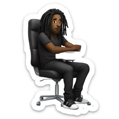 Black-guy-with-dreads-wearing-black-trackstuit-sitting-down-on-chair facing-foward-focused-on-laptop-computer- sticker