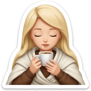 girl inside a blanket sipping coffee eyes closed sticker
