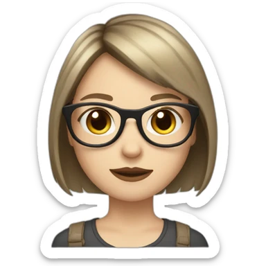 girl with round glasses, bangs, pale skin, and light brown hair wolf cut style sticker