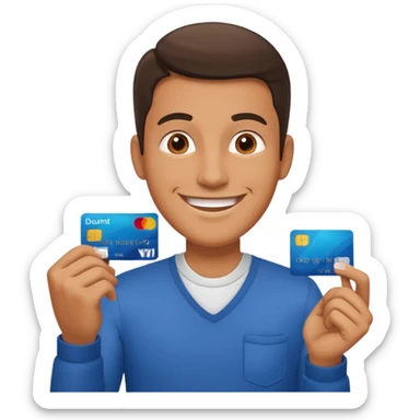 man with debit card sticker