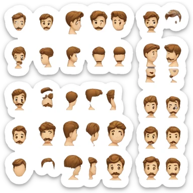 Homme jeune cheveux marron long nez et moustache  sticker