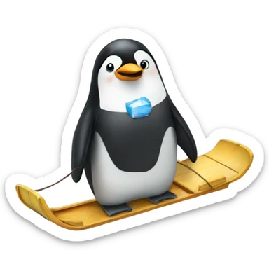 A penguin on a sled happy sticker