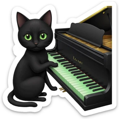chat de couleur noir  qui joue du piano sticker