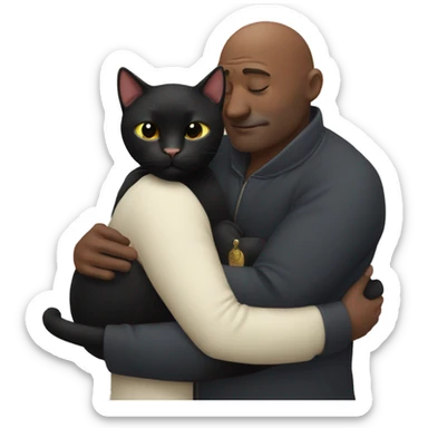 Black cat cuddling bald man  sticker