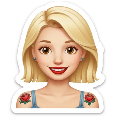 blonde girl with lips tattoo sticker