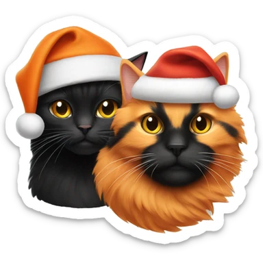 An Orange cat and a black cat wearing Santa hats sticker