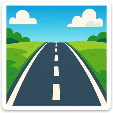 cartoon-style road with green grass on sides, vibrant colors sticker