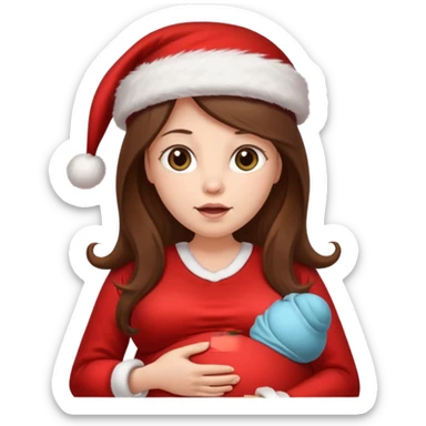 Pregnant long brown hair with Santa hat sticker