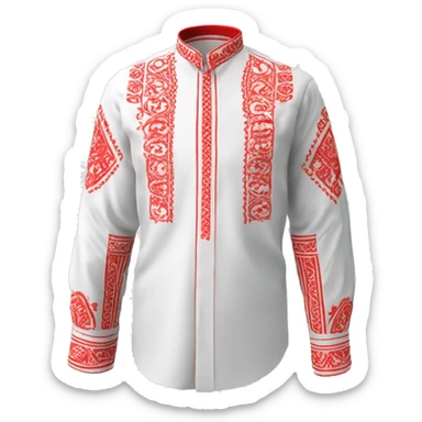  Shirt  vyshyvanka, white with red round embodiary on sleeves sticker