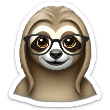 Female Sloth with glasses and a bun sticker