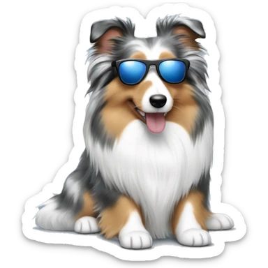 Blue Merle Sheltie with sun glass sticker