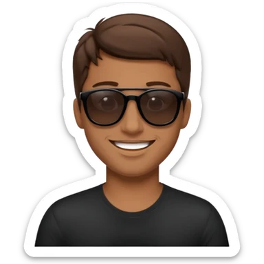 happy man with brown hair and black sunglasses iOS style sticker