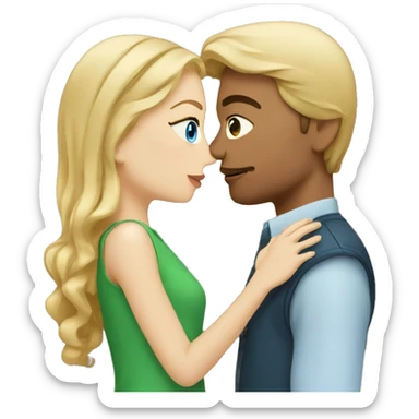 Man with blue eyes and blonde hair, kissing a girl with green eyes and brown hair  sticker