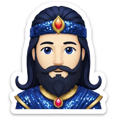 Saturn, God of Time from Gods and Goddesses with long black hair and beard, indigo sequin outfit sticker