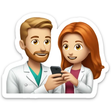 red hair nutritionist and patient talking smartphone sticker