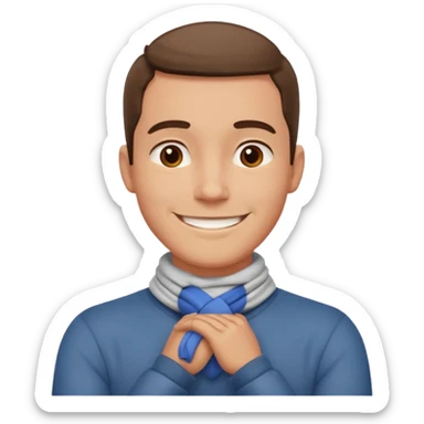 Man with hands gripped around NECK crossed like he is choking while smiling sticker