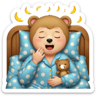 Full Beary yawning, half-closed eyes, sleepy smile, cozy pajamas, warm lighting, bedtime aesthetic sticker