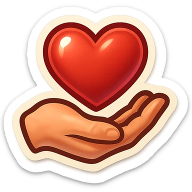 hand with heart, clear outlines, strong shadows and highlights, psychosomatics and psychology theme, fun and not too complex sticker