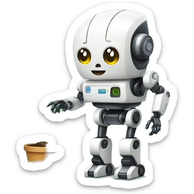 combina una pequeña planta  y un robot  sticker
