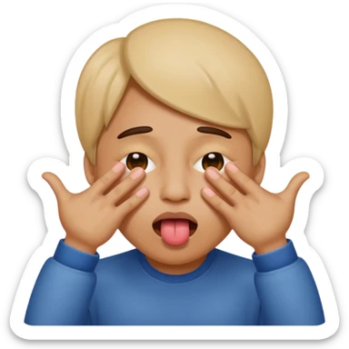 fait un emoji qui se cache les yeux avec ces main et qui tire la langue sur le côté sticker