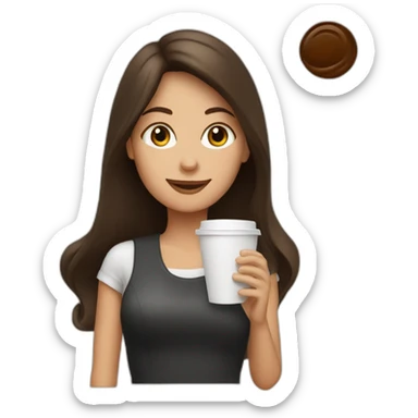Brunette barista girl with coffee sticker