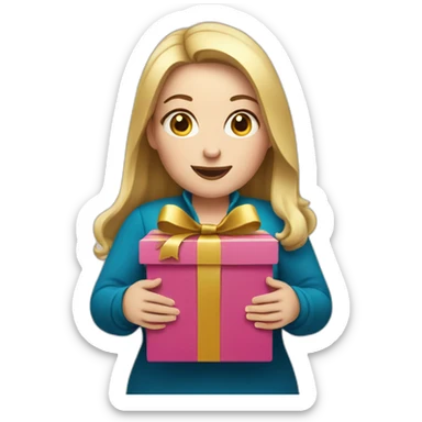 overweight white woman opening a gift sticker