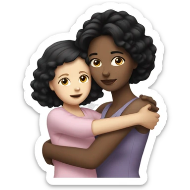 White mom black hair with white daughter hugging  sticker