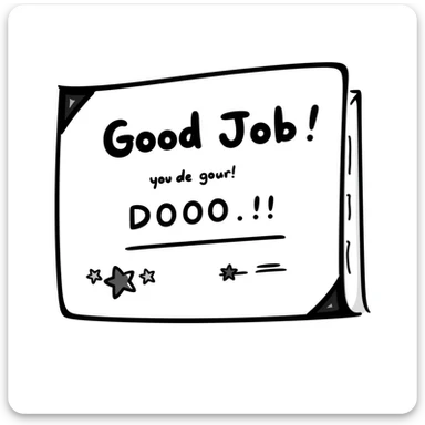 Achievement certificate with "Good Job!" in fun lettering and small star accents sticker