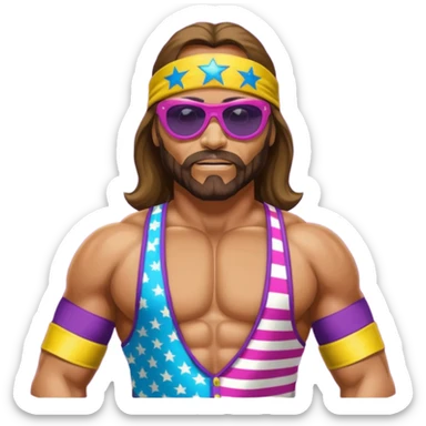 Create a Macho Man emoji for a teams chat but make it more original style to the game - make it as realistic as possible sticker