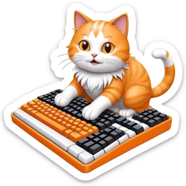 Cat typing rapidly on mechanical keyboard sticker