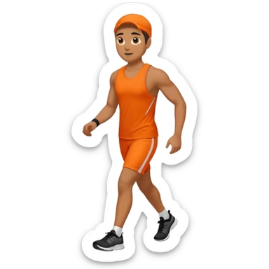 mach mir eine atheltischen typen mit orangener fitness kleidung der gerade einen sapziergang macht sticker