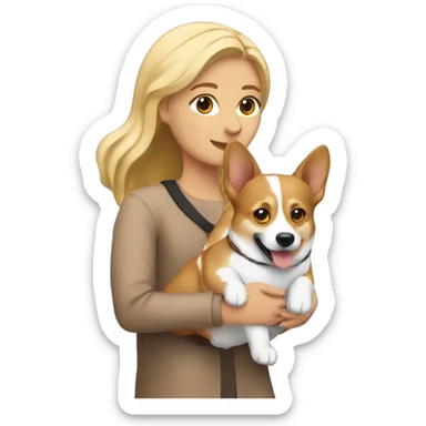 blonde girl with arab guy holding a corgi in their arms sticker