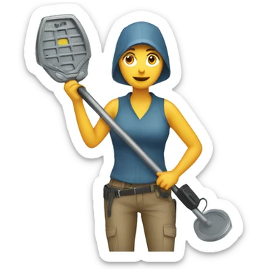 Woman holding a metal detector sticker