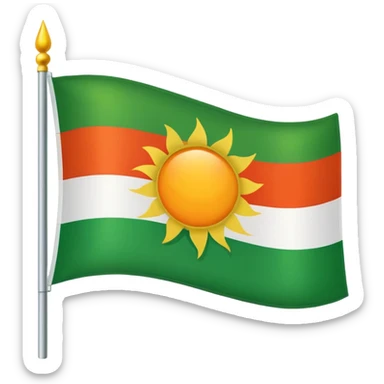 Flag with with 1 red, 1 white and 1 green horizontal flag and an orange/yellow pointed sun in the middle sticker