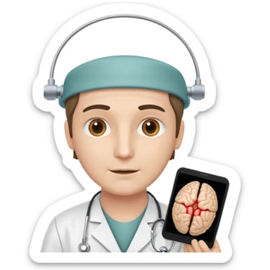 neurosurgeon showing a brain scan to a patient sticker