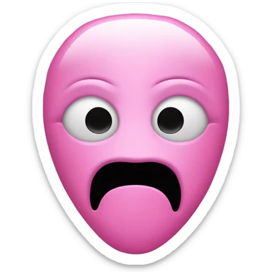 Ghost face mask with downward drooping heart shaped eyes and long gaping black mouth in shades of pink sticker