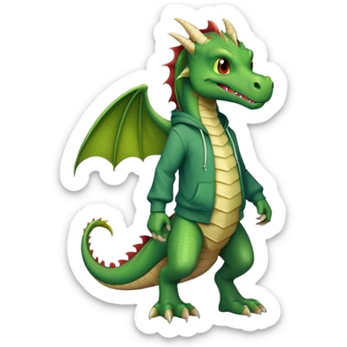friendly anthropomorphised green dragon in a hoodie and jeans walking upright sticker