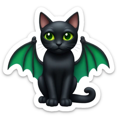 Black cat with bat wings and green eyes sticker