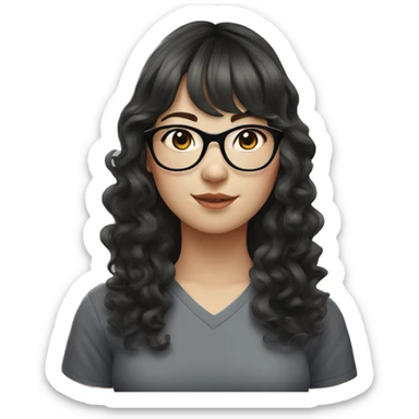 White girl with curly wavy hair with straight bangs and black cat eye glasses Asian sticker