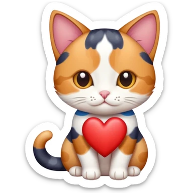 Tricolor cat with heart sticker
