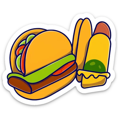 скатерть-самобранка with Mexican dishes like tacos, guacamole, and churros sticker