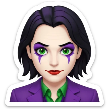 Faça uma pessoa com cabelo preto e pouco grande para frente com cara de coringa sticker