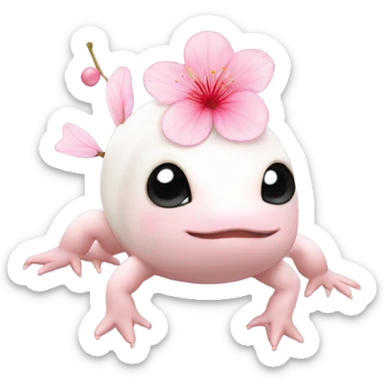 An axolotl wearing a cherry blossom flower sticker