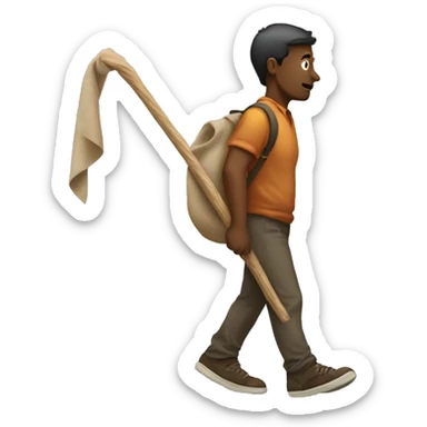 Guy walking with a sack on a stick behind his back sticker
